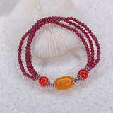 Three Circles Garnet Bracelet Lucky Pixiu Natural Stone Bracelets Women Jewelry