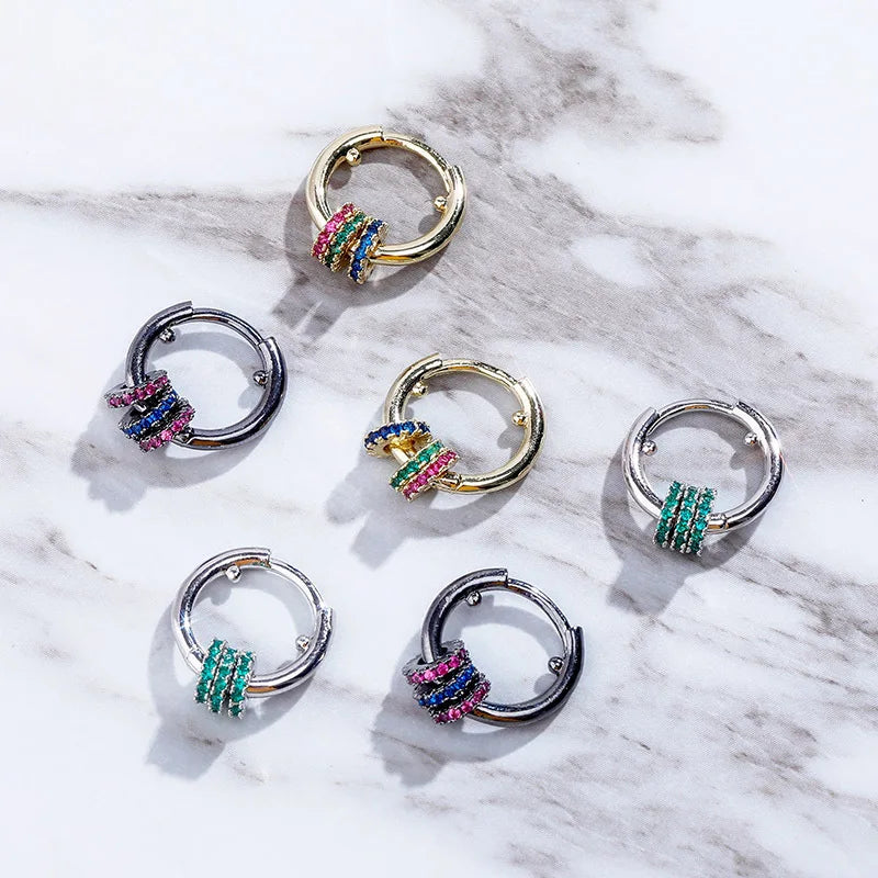 3 Circles CZ Earrings Personality Hip-Hop Jewelry