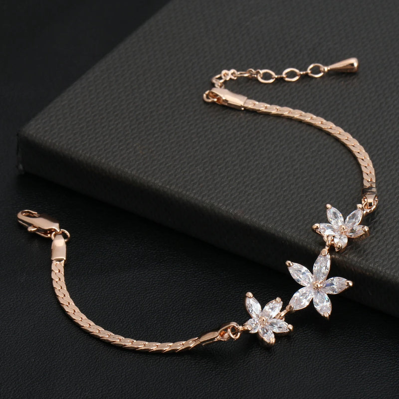Clear Rose Bracelet with Austrian Crystals Handchain for Women