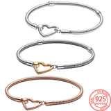 Rose Heart Closure Snake Chain Bracelet 925 Silver Girl Jewelry Gift