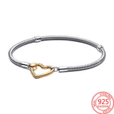 Rose Heart Closure Snake Chain Bracelet 925 Silver Girl Jewelry Gift