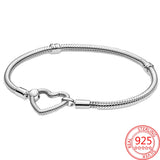 Rose Heart Closure Snake Chain Bracelet 925 Silver Girl Jewelry Gift