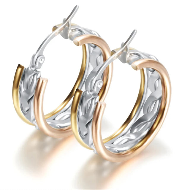 Stainless Titanium Steel Wings Crystal Hoop Earrings for Wedding