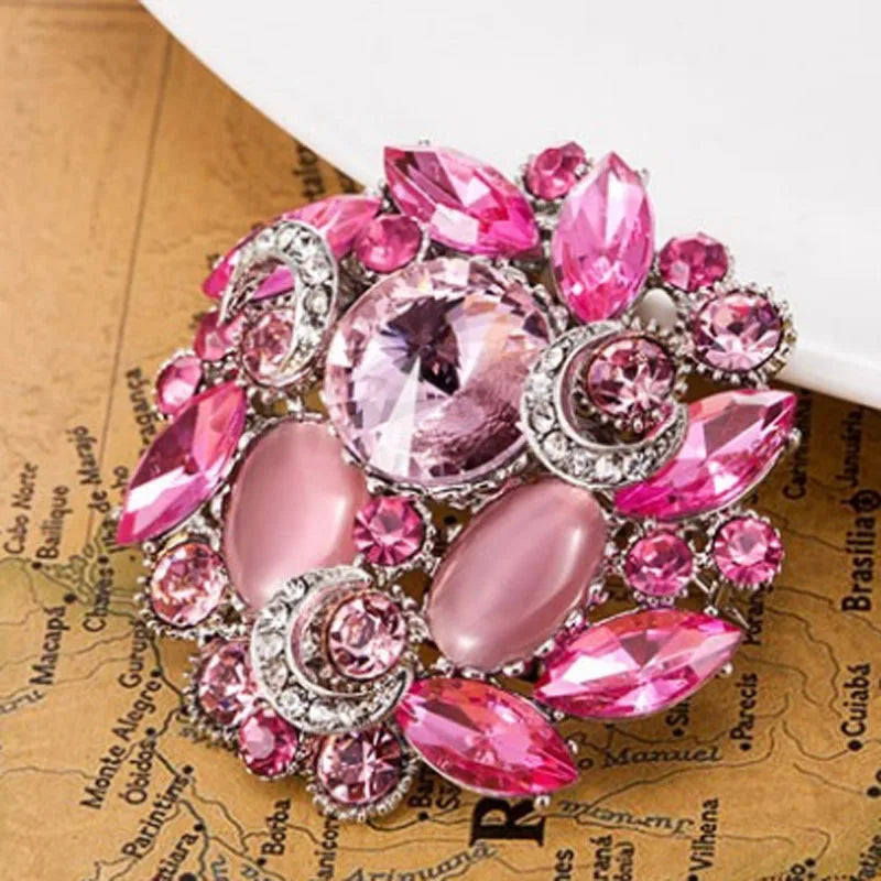 Three Women Flower Scarf Pins Rhinestone Wedding Brooches