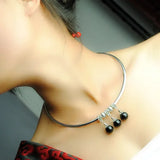 Miao Silver Torque Necklace with Turquoise & Red/Black Agate