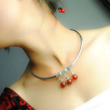 Miao Silver Torque Necklace with Turquoise & Red/Black Agate