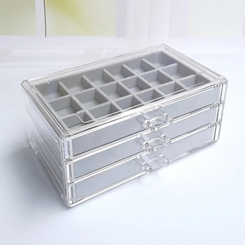 Three-Drawer Flannel Jewelry Storage Box for Women