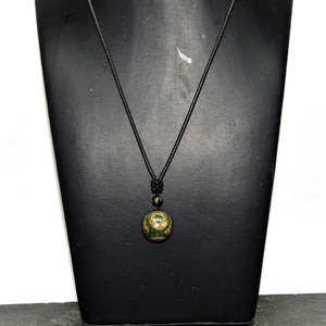 Green Dragon Agate DZI Pendant Necklace 18mm Beads