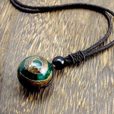 Three Eyes DZI Round 20mm Pendant Necklace Men Women