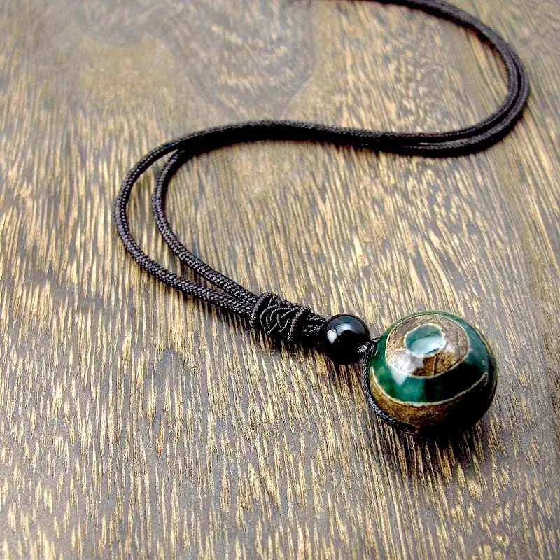 Three Eyes DZI Round 20mm Pendant Necklace Men Women