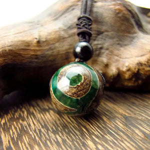 Three Eyes DZI Round 20mm Pendant Necklace Men Women