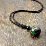 Three Eyes DZI Round 20mm Pendant Necklace Men Women