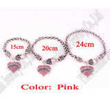 Rhodium Plated Crystal Studded Heart Pendant Bracelet