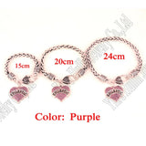 Rhodium Plated Crystal Studded Heart Pendant Bracelet