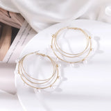Three Layer Pearl Alloy Oversized Ear Hoop Earrings Sweet Women's Jewelry