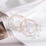 Three Layer Pearl Alloy Oversized Ear Hoop Earrings Sweet Women's Jewelry
