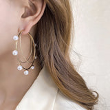 Three Layer Pearl Alloy Oversized Ear Hoop Earrings Sweet Women's Jewelry