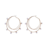 Three Layer Pearl Alloy Oversized Ear Hoop Earrings Sweet Women's Jewelry