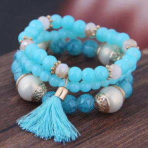 Bohemian Tassel Charm Bangle Bracelet, Strand Bracelet for Women