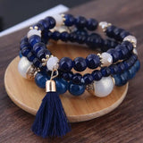 Bohemian Tassel Charm Bangle Bracelet, Strand Bracelet for Women