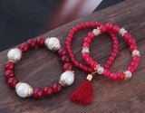 Bohemian Tassel Charm Bangle Bracelet, Strand Bracelet for Women