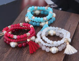 Bohemian Tassel Charm Bangle Bracelet, Strand Bracelet for Women
