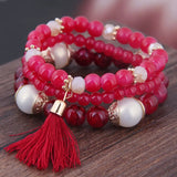 Bohemian Tassel Charm Bangle Bracelet, Strand Bracelet for Women