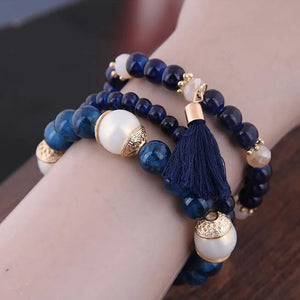 Bohemian Tassel Charm Bangle Bracelet, Strand Bracelet for Women