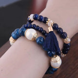 Bohemian Tassel Charm Bangle Bracelet, Strand Bracelet for Women