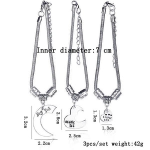 3 Friendship Bracelets for Girls Forever Heart Charms Big Middle Little Sis