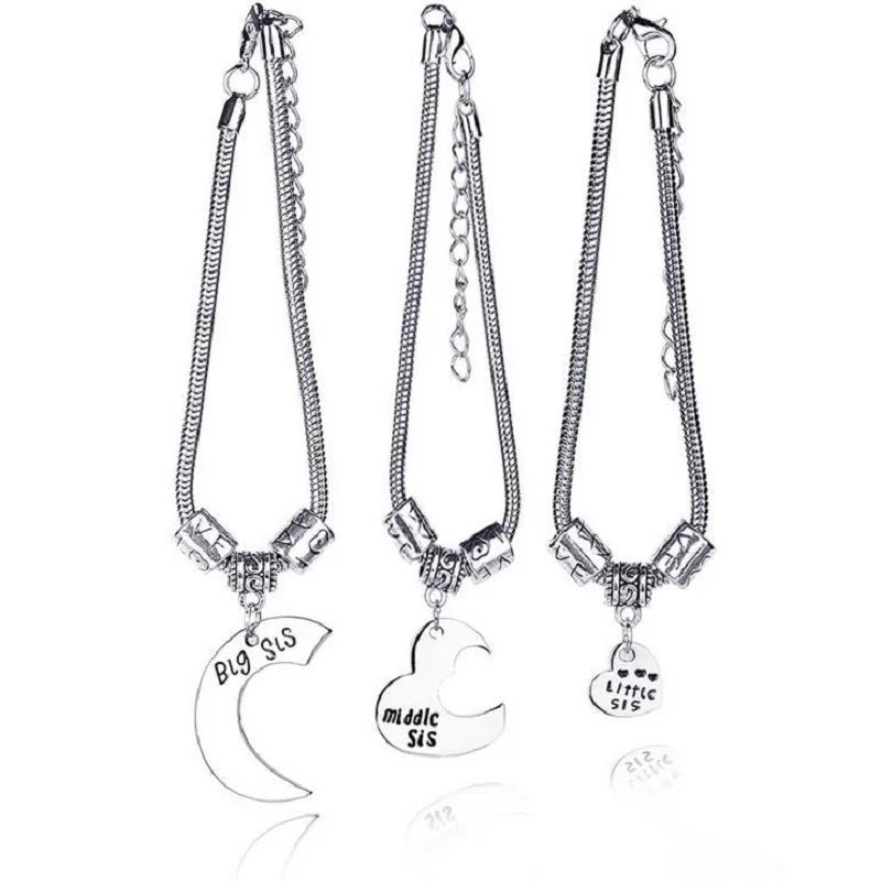 3 Friendship Bracelets for Girls Forever Heart Charms Big Middle Little Sis