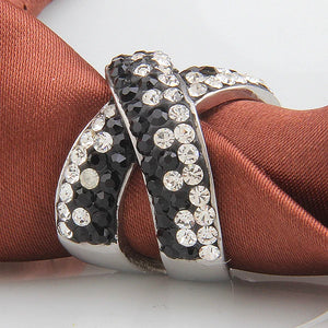 Crystal Stainless Steel Rings for Women, Three Row & Clear Design