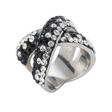 Crystal Stainless Steel Rings for Women, Three Row & Clear Design