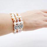 3-Row Bracelet Natural Pearl Tibetan Silver Vintage Beaded Baroque Style