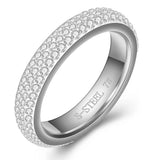 Clear Crystal Stainless Steel Wedding Ring Three Rows Full Size