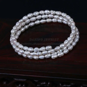3-Row Freshwater Pearl Bracelet Rice Shape Beads Women's Jewelry