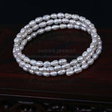 3-Row Freshwater Pearl Bracelet Rice Shape Beads Women's Jewelry