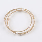 3-Row Natural Pearl Beads Bangle Bracelet