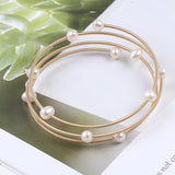 3-Row Natural Pearl Beads Bangle Bracelet