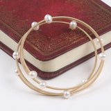 3-Row Natural Pearl Beads Bangle Bracelet