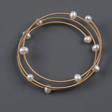 3-Row Natural Pearl Beads Bangle Bracelet