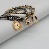 Set of 3 Glass Bead Bracelets with Charms for Women