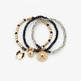 Set of 3 Glass Bead Bracelets with Charms for Women
