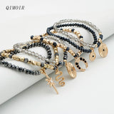 Set of 3 Glass Bead Bracelets with Charms for Women