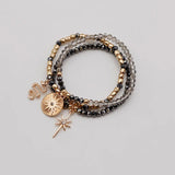 Set of 3 Glass Bead Bracelets with Charms for Women