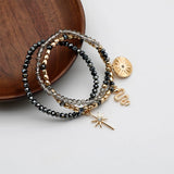 Set of 3 Glass Bead Bracelets with Charms for Women