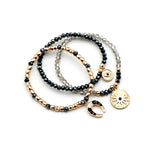 Set of 3 Glass Bead Bracelets with Charms for Women