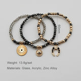 Set of 3 Glass Bead Bracelets with Charms for Women