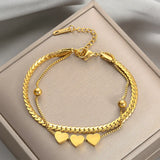 Golden Stainless Steel Women Bracelet with Small Heart Double Layer Design