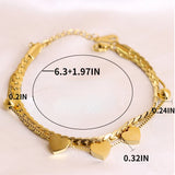Golden Stainless Steel Women Bracelet with Small Heart Double Layer Design